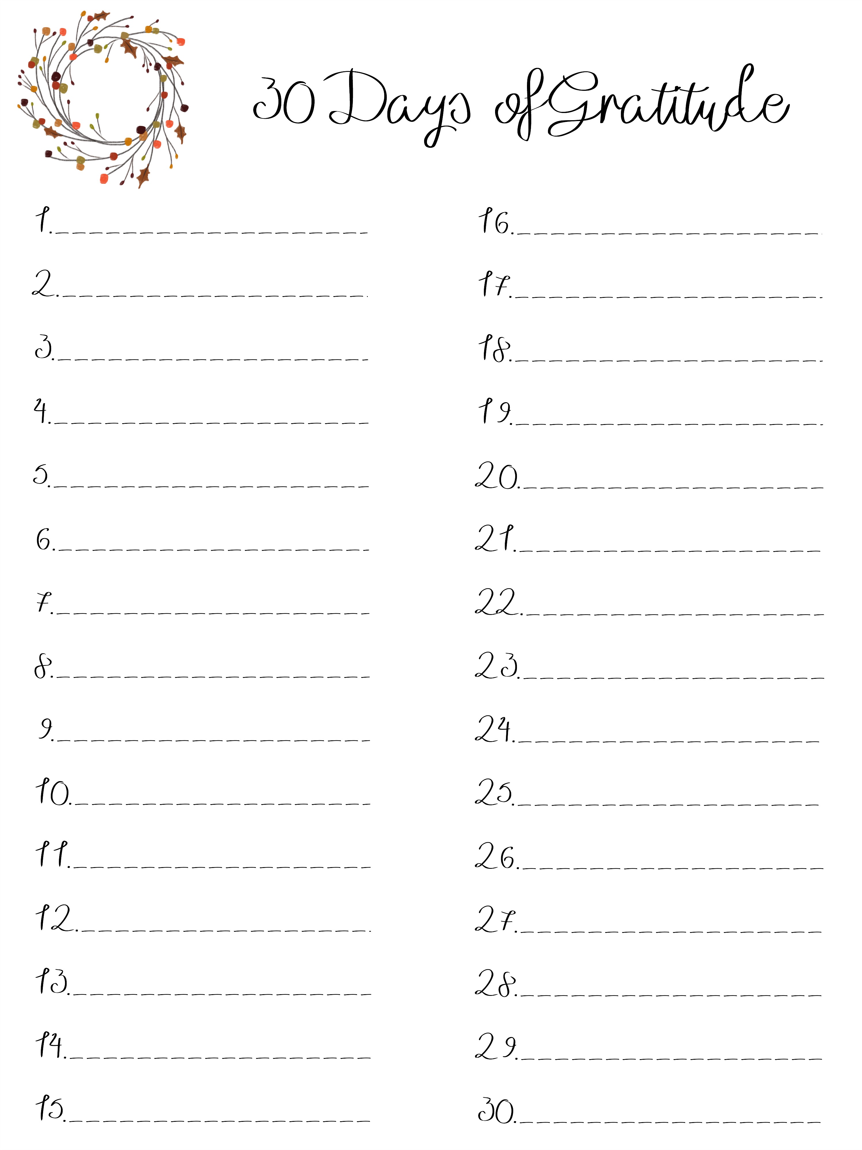 30 Days Of Gratitude FREE Printable Beneath My Heart