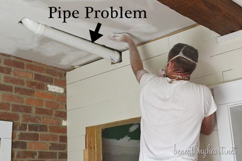 Installing Faux Wood Beams In Our Master Bathroom Beneath My Heart - How To Cover Exposed Pipes In Basement Ceiling