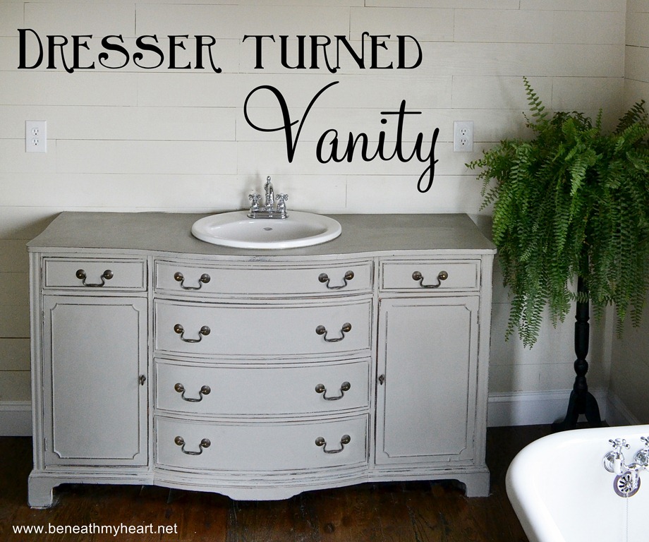 Dresser Turned Vanity Makeover Beneath My Heart - How To Turn A Chest Of Drawers Into Bathroom Vanity