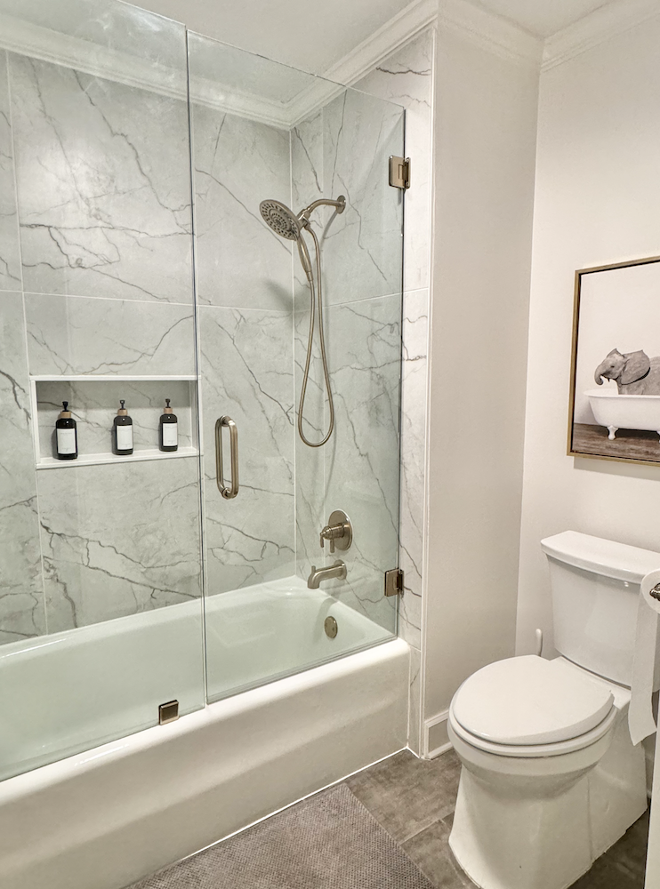 Wood Tile Wall Bathroom Makeover - Beneath My Heart
